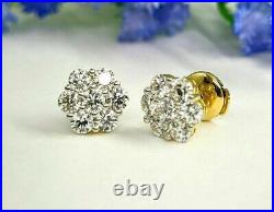 2Ct Round Cut Natural Moissanite Cluster Stud Earrings Solid 10k Yellow Gold