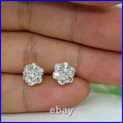 2Ct Round Cut Natural Moissanite Cluster Stud Earrings Solid 10k Yellow Gold