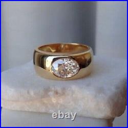 3 Ct Solitaire Oval Cut Moissanite Bezel Set Men's Wedding Ring 14K Gold Plated