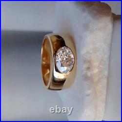 3 Ct Solitaire Oval Cut Moissanite Bezel Set Men's Wedding Ring 14K Gold Plated