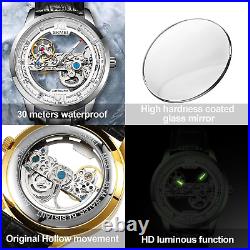 Automatic Mechanical Watches for Men-Skeleton Watches, Luxury Dress Leather Wate