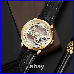 Automatic Mechanical Watches for Men-Skeleton Watches, Luxury Dress Leather Wate