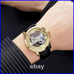 Automatic Mechanical Watches for Men-Skeleton Watches, Luxury Dress Leather Wate