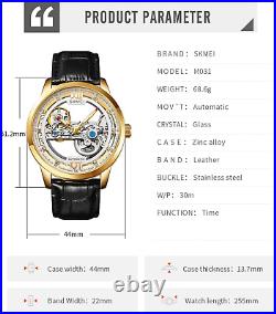 Automatic Mechanical Watches for Men-Skeleton Watches, Luxury Dress Leather Wate