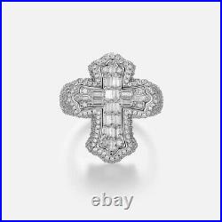 Baguette & Round Cut Natural Moissanite Cross Men's Ring In 925 Sterling Silver