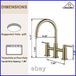 CASAINC Bridge Kitchen Faucet Double Handle with Side Sprayer 3 Color