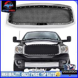 New Rivet Style Mesh Grille+Shell For Ram 1500 2500 3500 2006-2008 Chrome